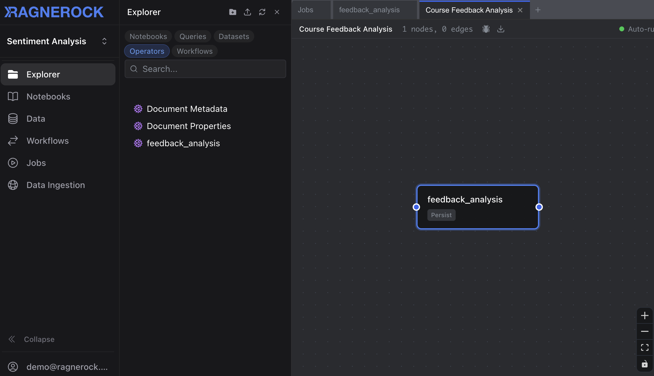 The workflow canvas showing the feedback_analysis operator node
